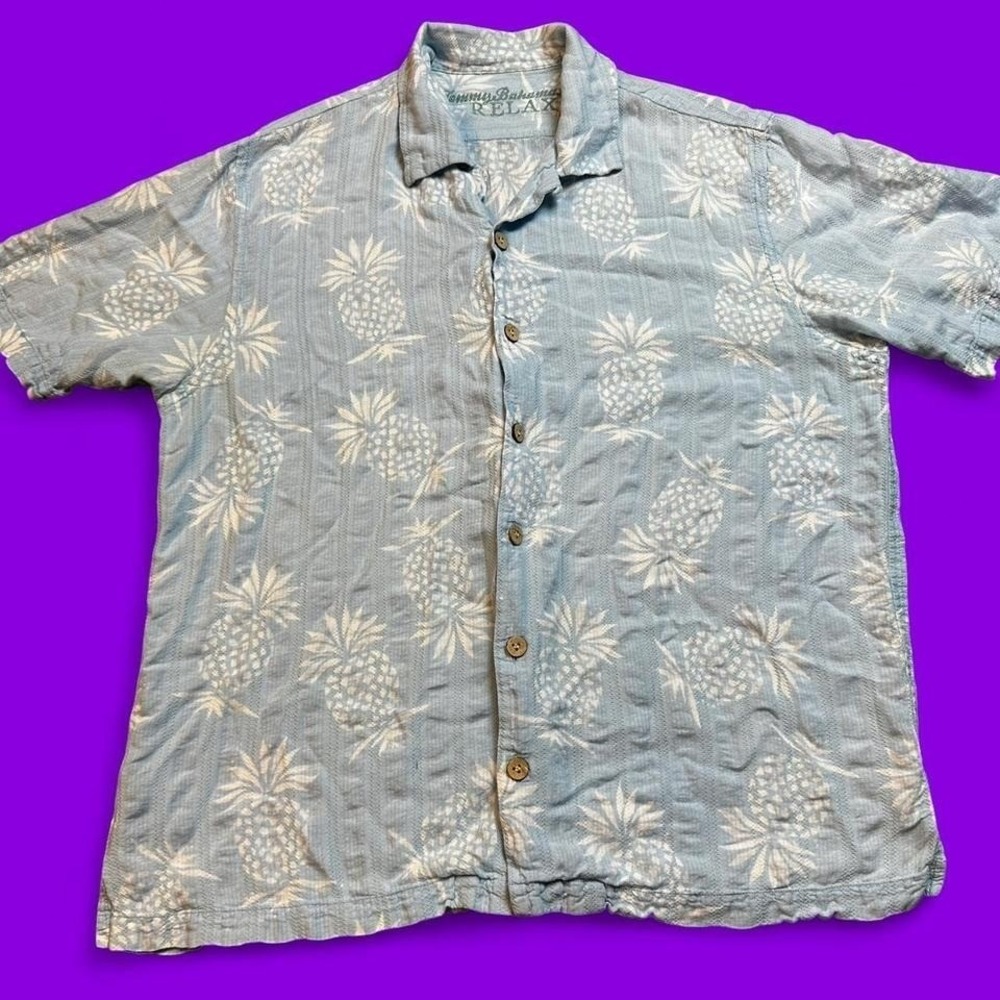 Tommy Bahama relax linen blend pineapple Hawaiian beach‎ vacation shirt large